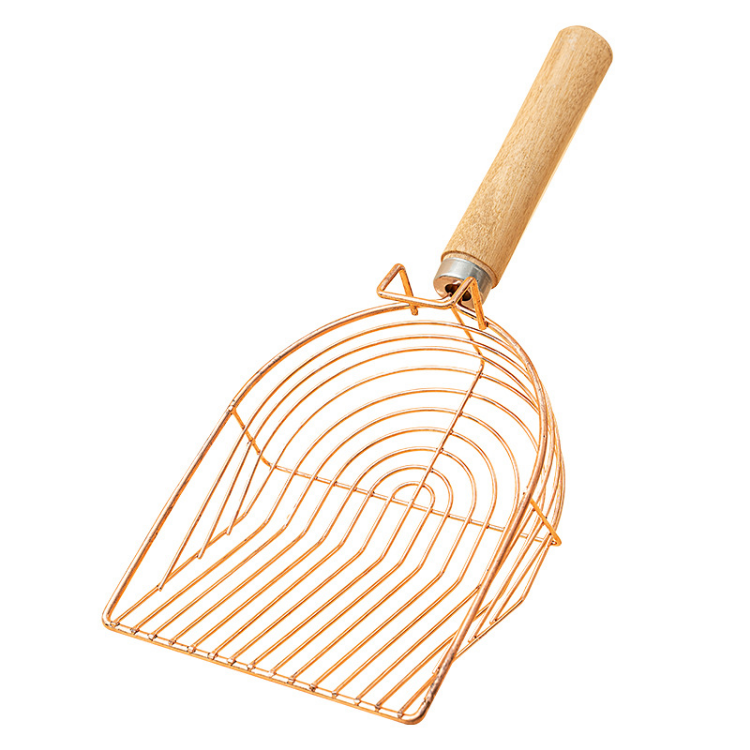 Cucharón de arena para gatos de acero inoxidable con mango de madera