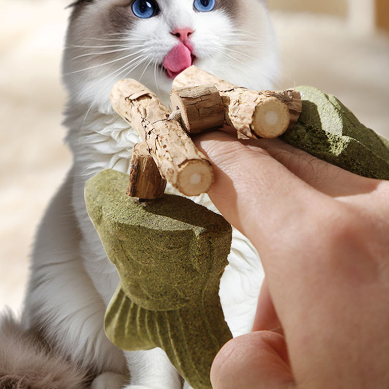 猫のおもちゃ 魚の骨 キャットニップ 木製 歯固めスティック