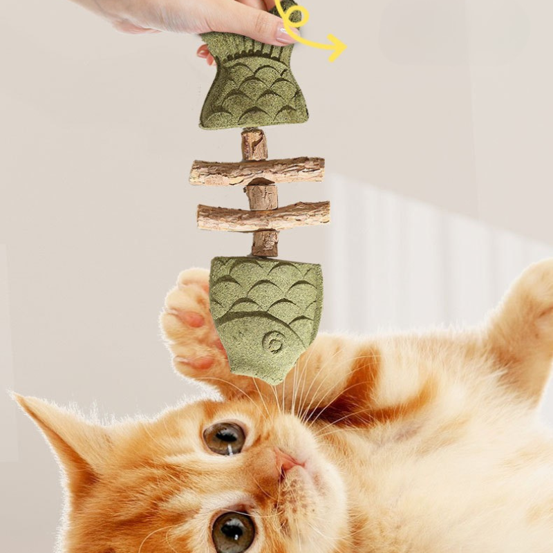 猫のおもちゃ 魚の骨 キャットニップ 木製 歯固めスティック