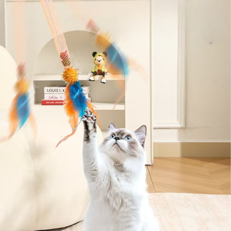 猫のおもちゃ 猫用ティーザーワンド 羽根飾り付きベル付き