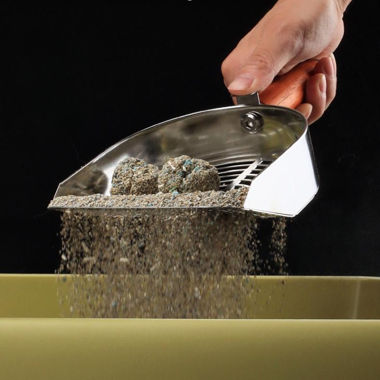 Dual-Size Wood Handle Stainless Steel Cat Litter Scoop Shovel