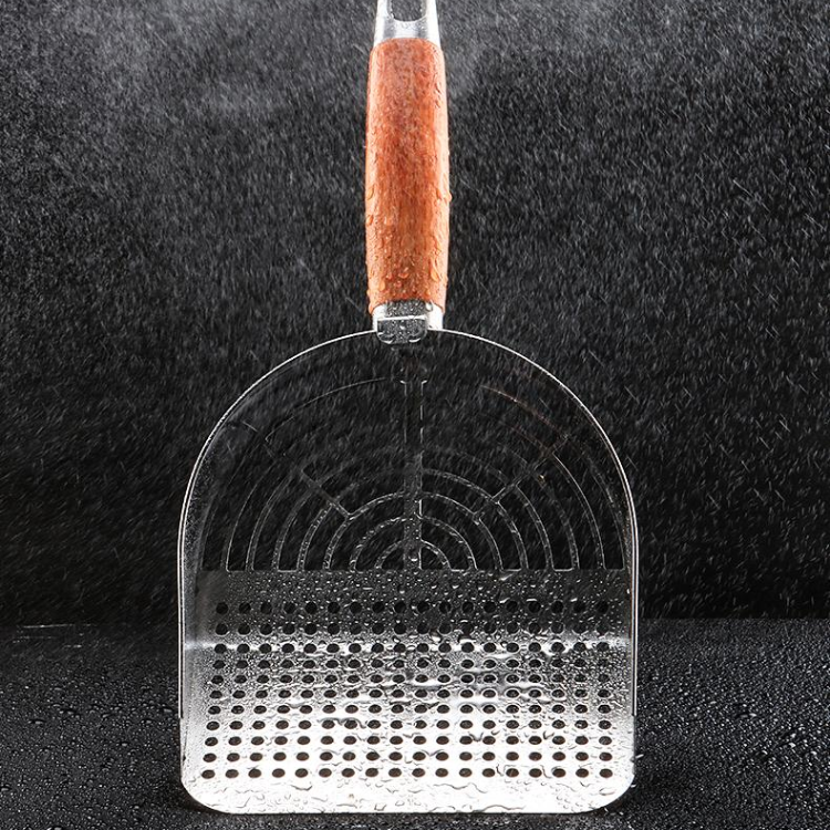 Dual-Size Wood Handle Stainless Steel Cat Litter Scoop Shovel
