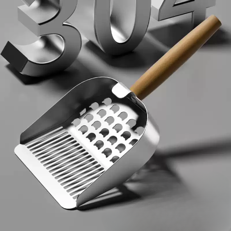 Dual-Size Wood Handle Stainless Steel Cat Litter Scoop Shovel