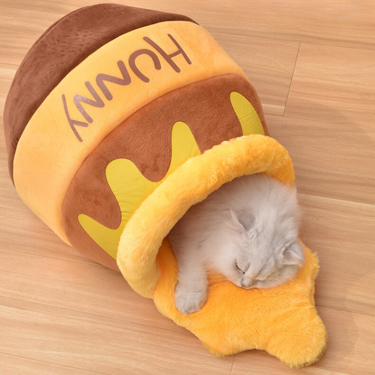Autumn Winter Pet Honey Jar Covered Cat Bed