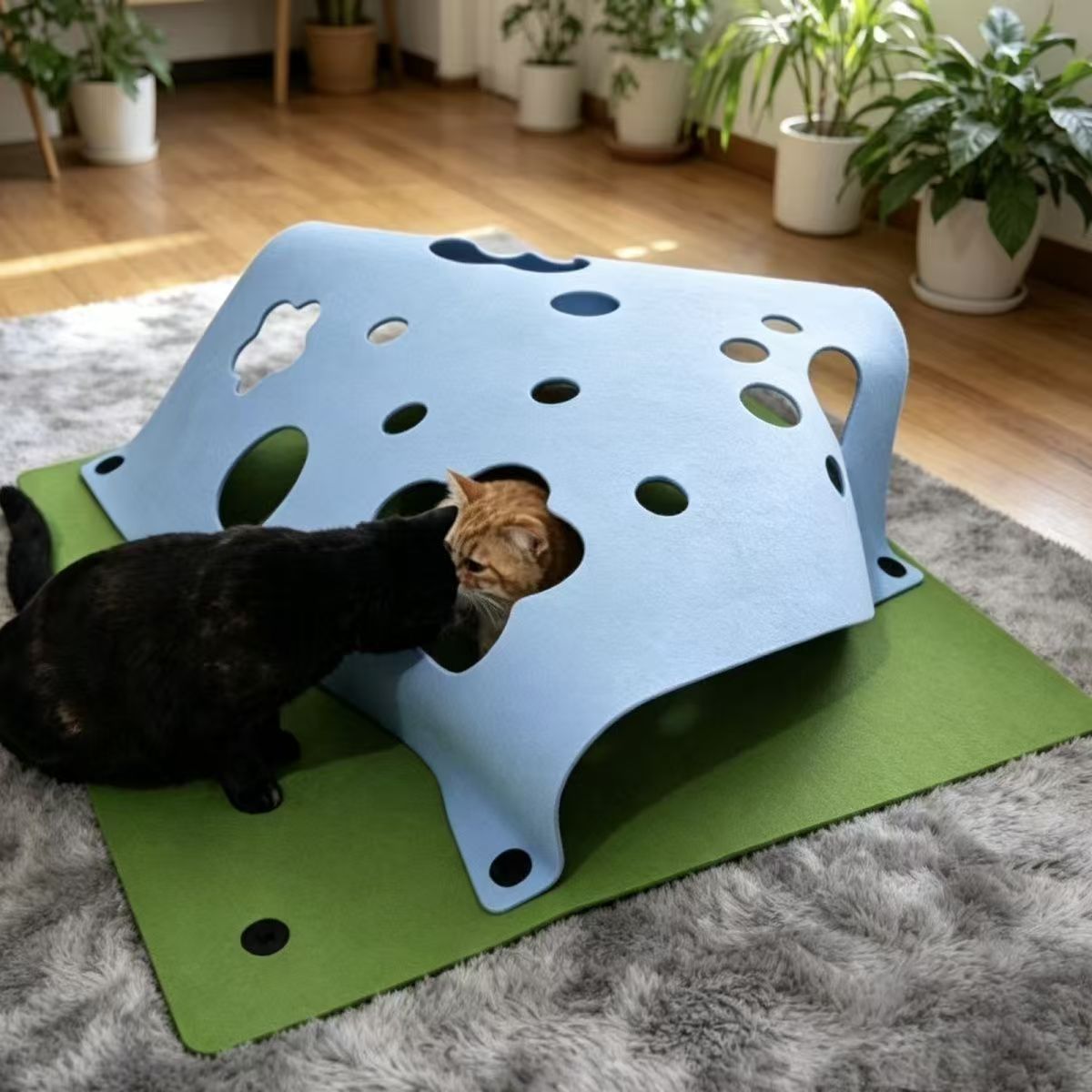 Cheese Cave Cat Tunnel Mat | Foldable Felt Scratch & Play Blanket
