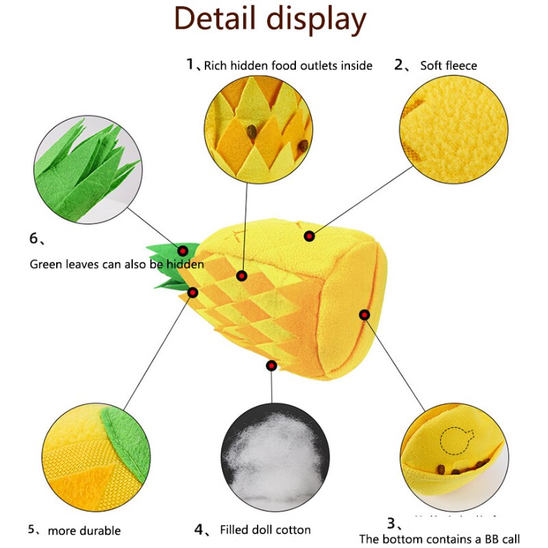 Schnüffelspielzeug für Hunde mit Quietschgeräuschen und Ananas-Plüsch