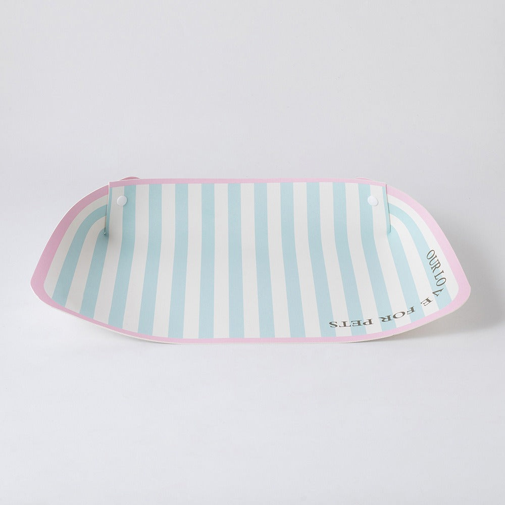 Mint Stripe PU leather pet feeding mat with raised edges