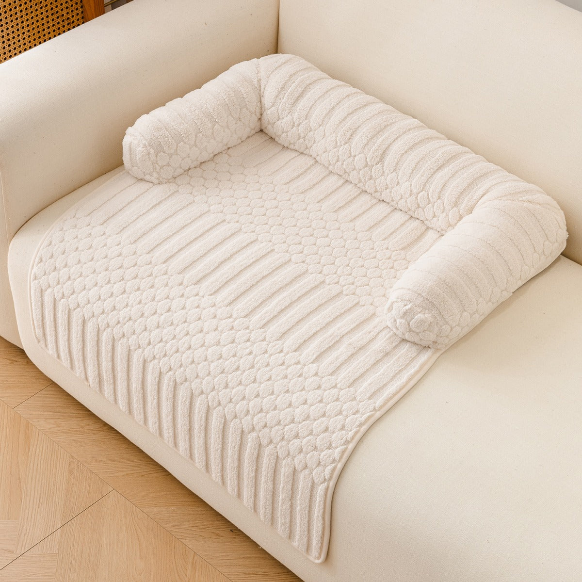 Teddy Fleece Couch Pet Mat with Round Bolsters - Cream