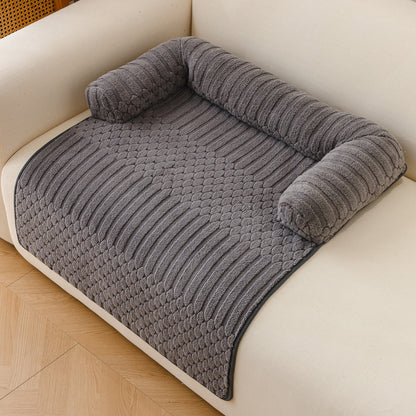 Teddy Fleece Couch Pet Mat with Round Bolsters - Light Gray
