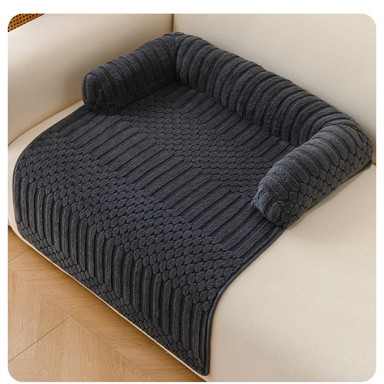 Teddy Fleece Couch Pet Mat with Round Bolsters - Charcoal