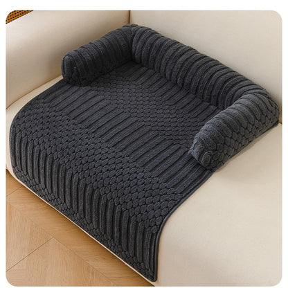 Teddy Fleece Couch Pet Mat with Round Bolsters - Charcoal