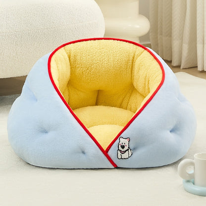 Dumpling Cat Bed - Semi-Enclosed Plush Cave Bed with Thick Fleece Lining