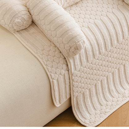 Teddy Fleece Couch Pet Mat with Round Bolsters - Ribbed Anti-Slip Sofa Protector Bed for Cats & Dogs