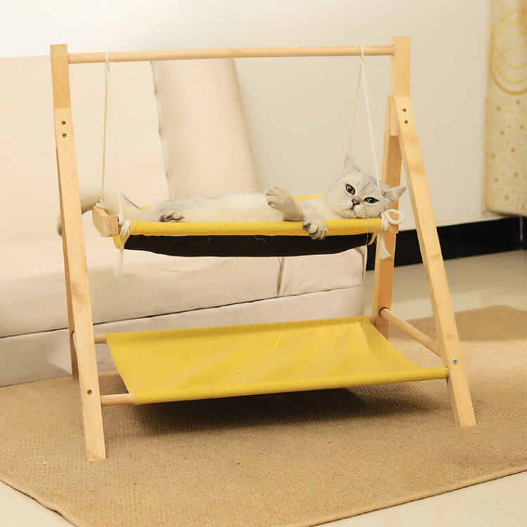 Solid Wood Double-layer Cat Hammock Swing Hanging Bed