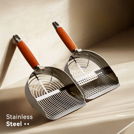 Dual-Size Wood Handle Stainless Steel Cat Litter Scoop Shovel