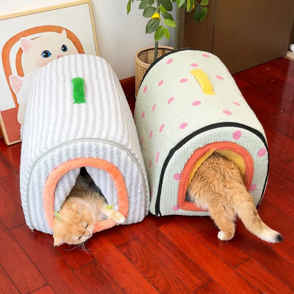 All-Season Enclosed Cat Cave Plush Pet Bed Tent-Style Bed