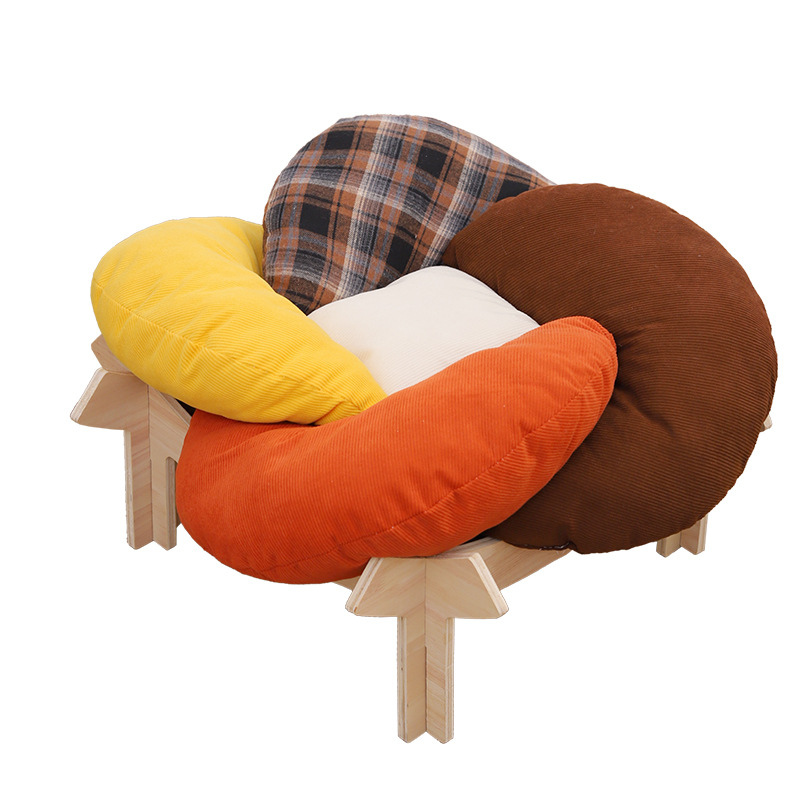 Flower Solid Wood Cat Bed