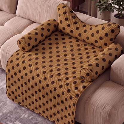 Polka dot couch pet bed with bone pillow and bolsters