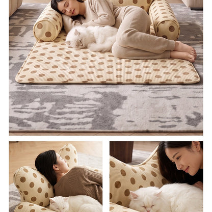 Polka dot couch pet bed with bone pillow and bolsters