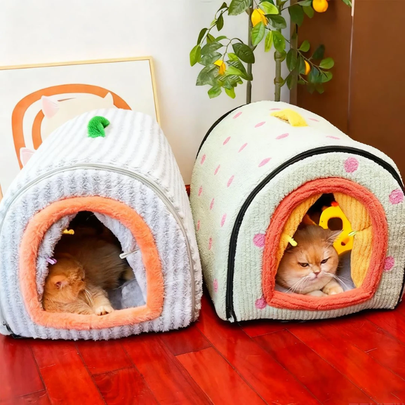 All-Season Enclosed Cat Cave Plush Pet Bed Tent-Style Bed