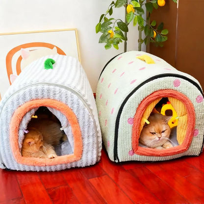 All-Season Enclosed Cat Cave Plush Pet Bed Tent-Style Bed