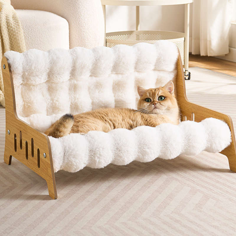 Winter Pet Bed Warm Cat Sofa Bubble Fleece Bed