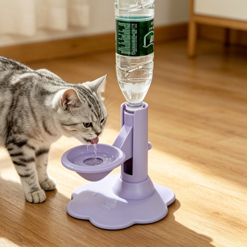 Adjustable Height Cat Water Dispenser Gravity Pet Drinking Fountain Bowl