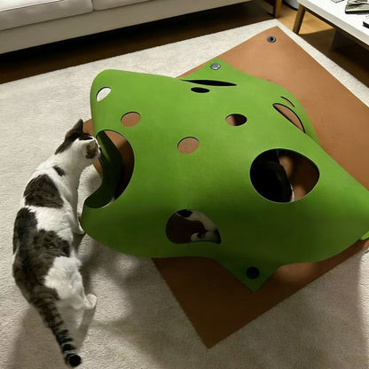 Cheese Cave Cat Tunnel Mat | Foldable Felt Scratch & Play Blanket