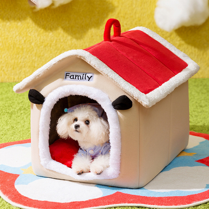 Red Roof House Cat Dog House Bed