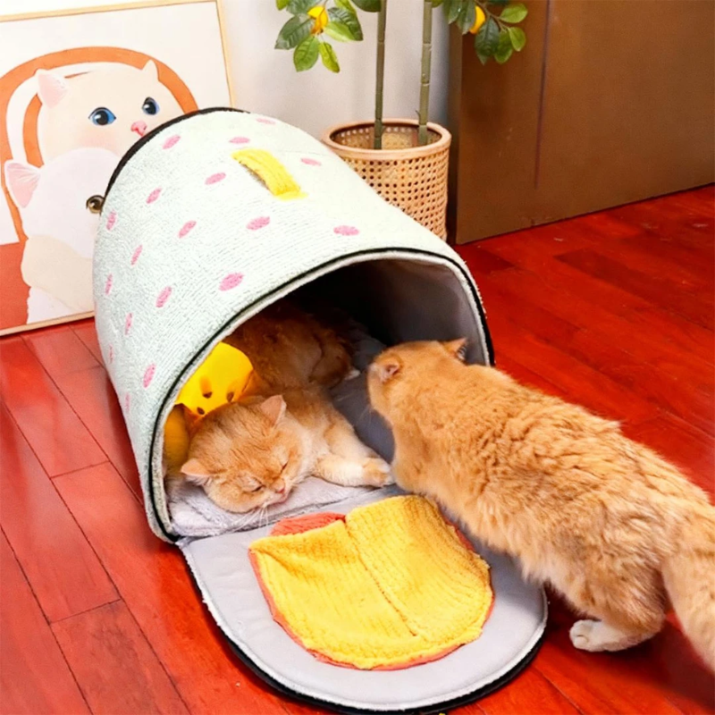 All-Season Enclosed Cat Cave Plush Pet Bed Tent-Style Bed