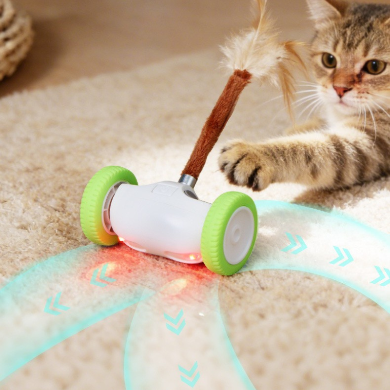 Smart Robotic Cat Toy Automatic Moving Car with Interactive Feather Wand