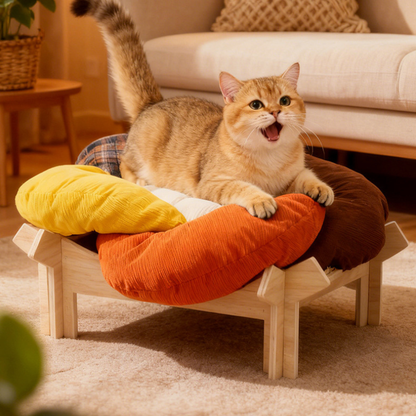 Flower Solid Wood Cat Bed