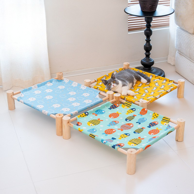 Wooden Elevated Pet Bed Summer Cooling Hammock