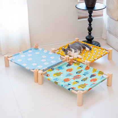 Wooden Elevated Pet Bed Summer Cooling Hammock