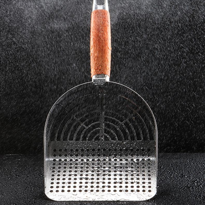 Dual-Size Wood Handle Stainless Steel Cat Litter Scoop Shovel