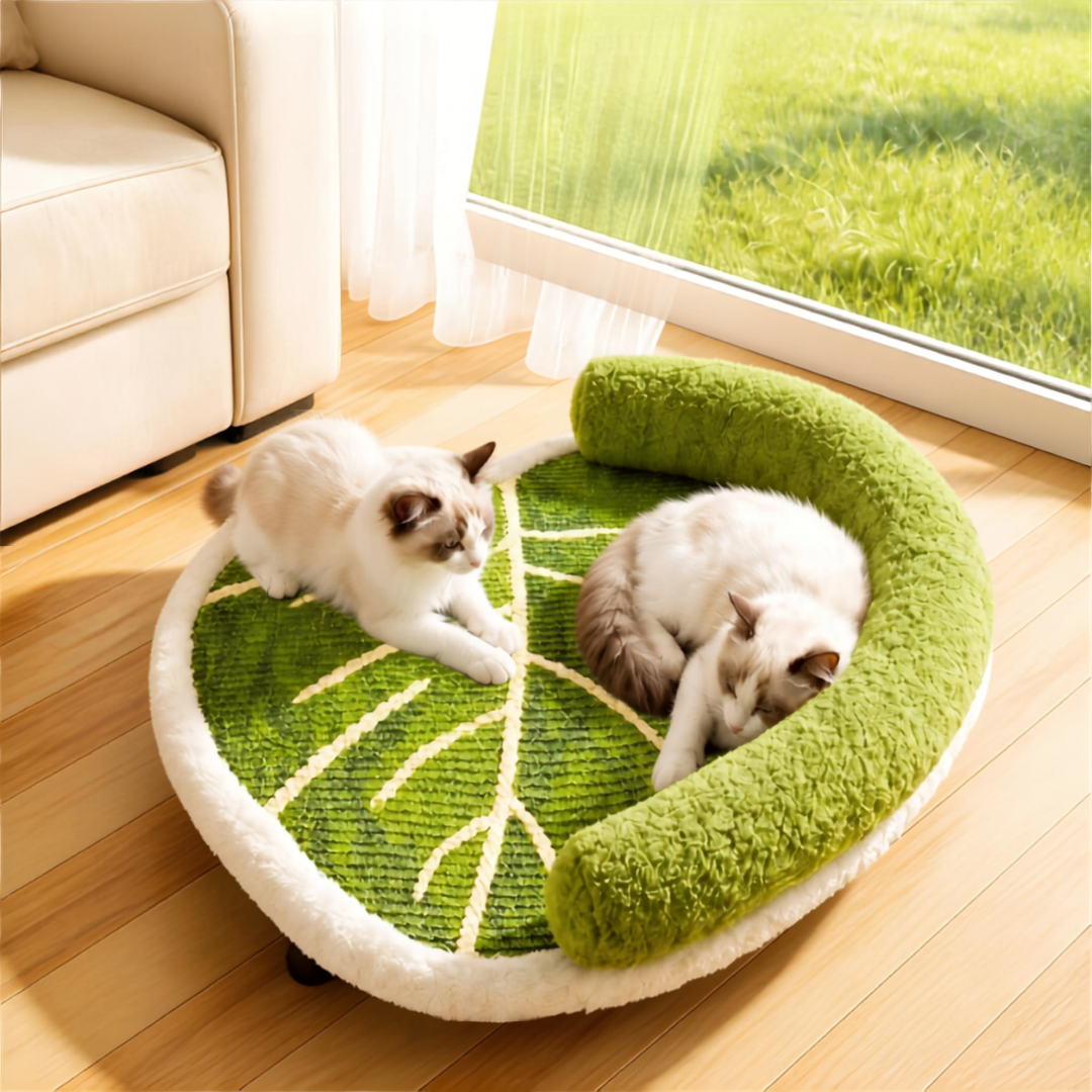 Leaf-shaped cat scratcher lounge bed detail view