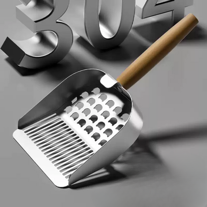 Dual-Size Wood Handle Stainless Steel Cat Litter Scoop Shovel