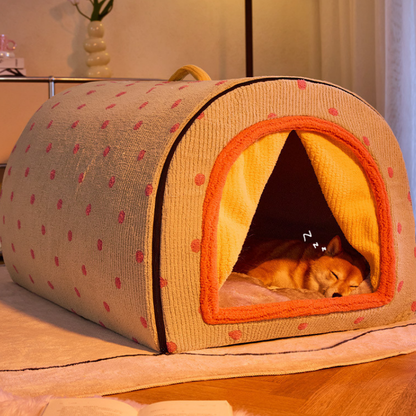 All-Season Enclosed Cat Cave Plush Pet Bed Tent-Style Bed
