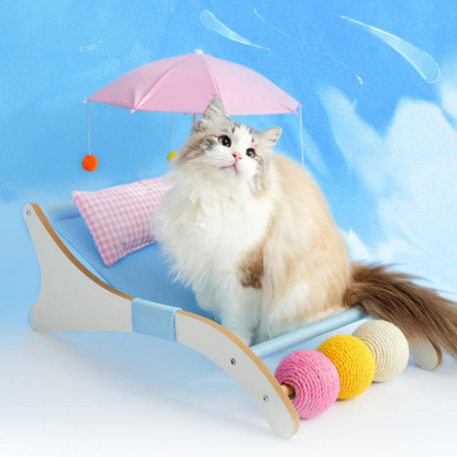 Tropical Cat Lounge Chair Hammock Bed with Umbrella & Sisal Toy