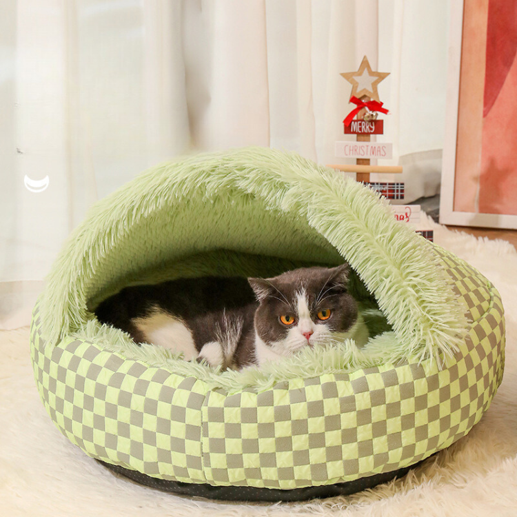 Winter Warm Pet Semi-Enclosed Cat Bed