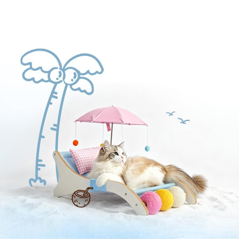 Tropical Cat Lounge Chair Hammock Bed with Umbrella & Sisal Toy