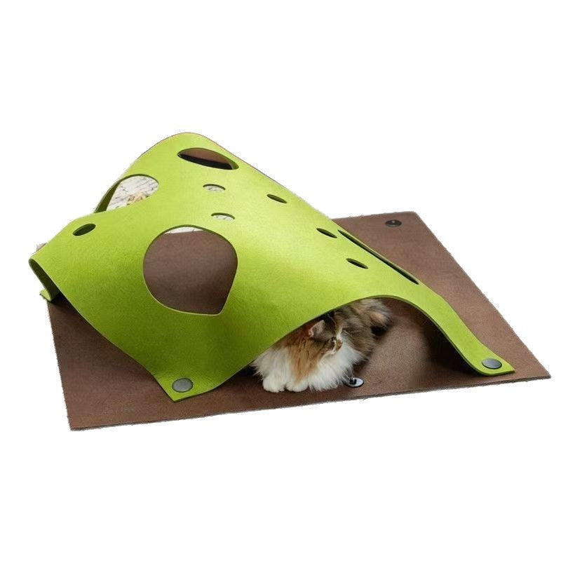 Cheese Cave Cat Tunnel Mat | Foldable Felt Scratch & Play Blanket