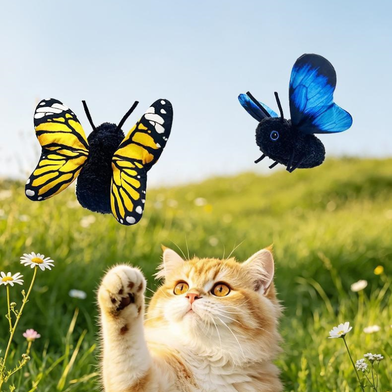 Interactive Flutter Butterfly Cat Toy – Automatic Realistic Flying Insect Teaser for Indoor Cats