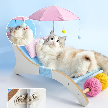 Tropical Cat Lounge Chair Hammock Bed with Umbrella & Sisal Toy