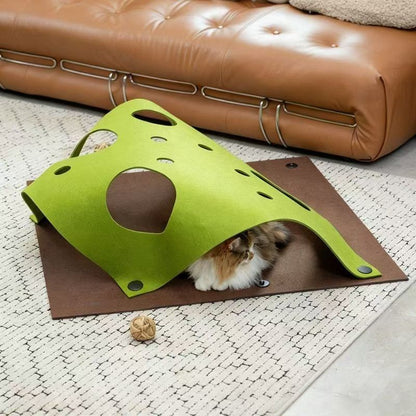 Cheese Cave Cat Tunnel Mat | Foldable Felt Scratch & Play Blanket