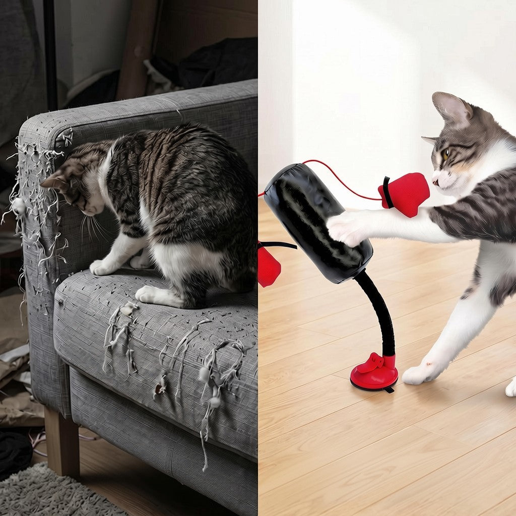 Cat batting boxing glove toy