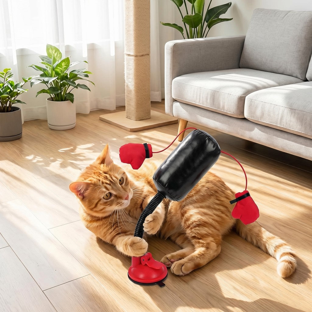 Cat boxing toy suction cup base