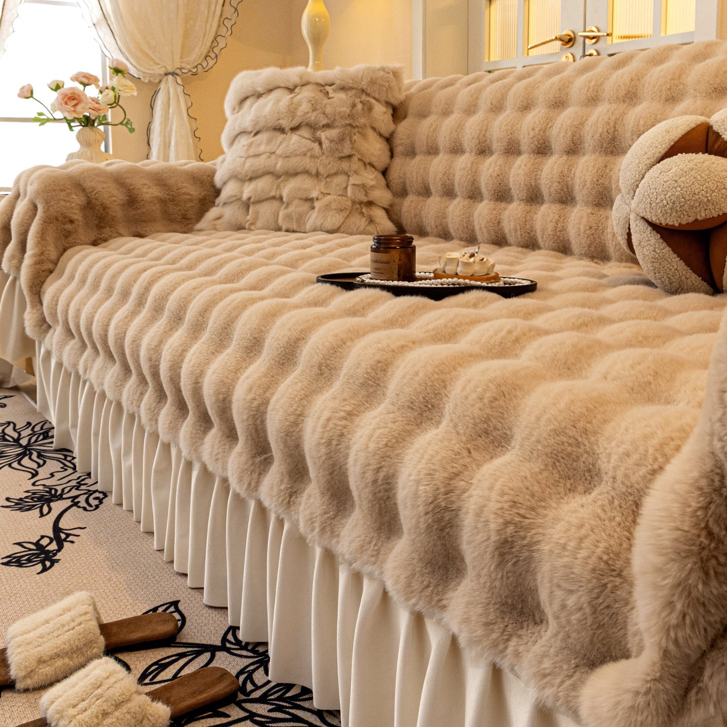 Plush Sofa Anti-Slip Cover Winter Sofa Protector