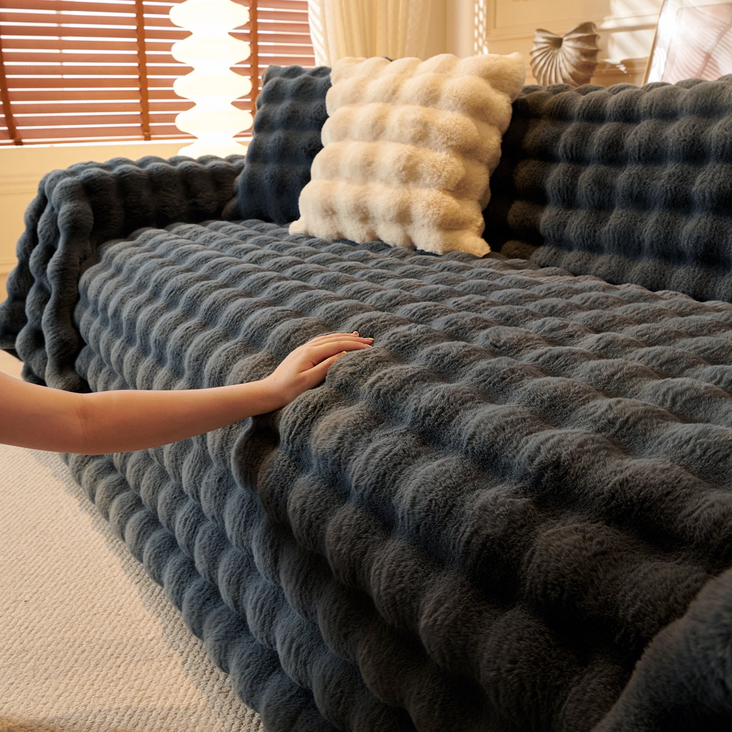 Plush Sofa Anti-Slip Cover Winter Sofa Protector