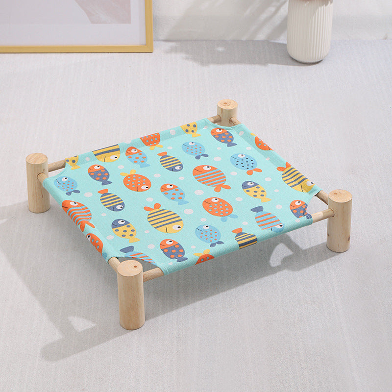 Wooden Elevated Pet Bed Summer Cooling Hammock